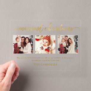 Invitations En Acrylique 3 Collage photo Script Moderne "Noël le plus joyeu