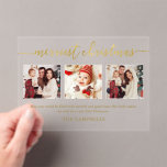 Invitations En Acrylique 3 Photo Collage Script moderne "Joyeux Noël"<br><div class="desc">3 Photo Collage Script moderne "Merriest Christmas" Carte de vacances</div>