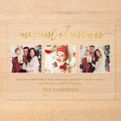 Invitations En Acrylique 3 Photo Collage Script moderne "Joyeux Noël" (Recto)