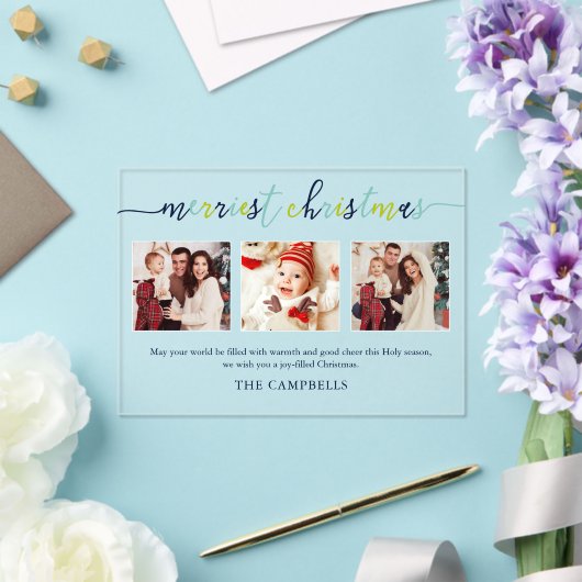 Invitations En Acrylique 3 Photo Collage Script moderne "Joyeux Noël" (Insitu (Mariage))