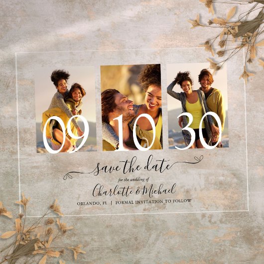 Invitations En Acrylique 3 Photo Signature Script Mariage Enregistrer La Da