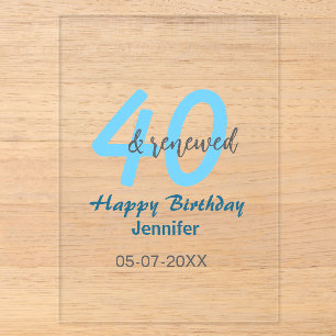 Invitations En Acrylique 40 ans & nom de date d'anniversaire renouvelé bleu
