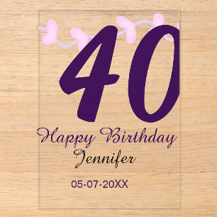 Invitations En Acrylique 40e anniversaire ajouter nom date année épingle fl