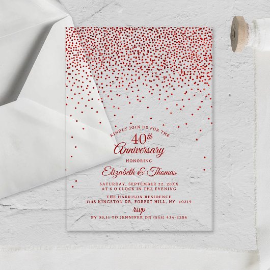 Invitations En Acrylique 40e anniversaire du Mariage de Ruby