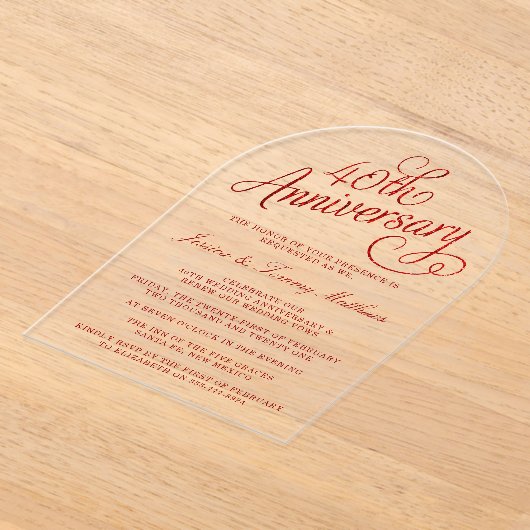 Invitations En Acrylique 40e anniversaire du Mariage de Ruby (Poser)