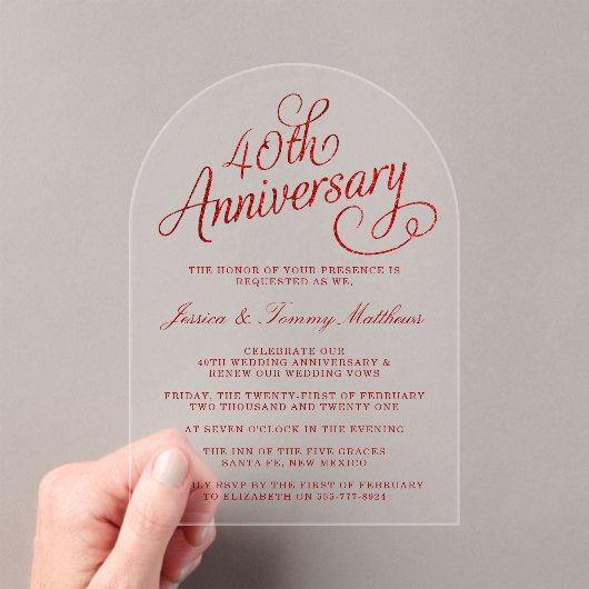 Invitations En Acrylique 40e anniversaire du Mariage de Ruby (In situ (ordinateur de poche))