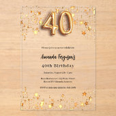 Invitations En Acrylique 40e anniversaire étoiles or clair (Recto)