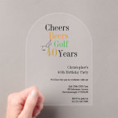 Invitations En Acrylique 40e anniversaire Golf Cheers Bières Party (In situ (ordinateur de poche))