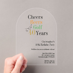Invitations En Acrylique 40e anniversaire Golf Cheers Bières Party
