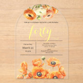 Invitations En Acrylique 40e anniversaire Jardin moderne Orange Fleurs blan (Recto)