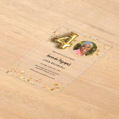 Invitations En Acrylique 40e anniversaire or photo étoiles clair (Poser)