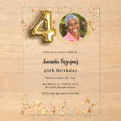 Invitations En Acrylique 40e anniversaire or photo étoiles clair (Recto)