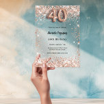Invitations En Acrylique 40e anniversaire rose or clair fête<br><div class="desc">Pour une soirée élégante de 40ème anniversaire. Un arrière - plan clair et transparent. Décoré avec des confettis en or rose et le numéro 40 écrit avec une police de style ballons. Personnalisez et ajoutez votre nom et les détails de votre fête.</div>