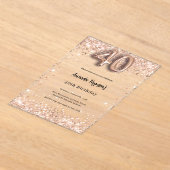 Invitations En Acrylique 40e anniversaire rose or clair fête (Poser)