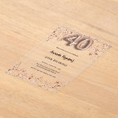 Invitations En Acrylique 40e anniversaire rose or étoiles clair fête (Poser)