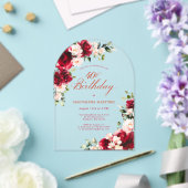 Invitations En Acrylique 40e anniversaire Rose rouge Peony rose Arc floral (Insitu (Mariage))