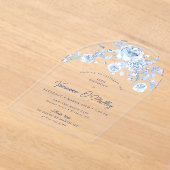 Invitations En Acrylique 40e fête d'anniversaire Dusty Blue Rose Floral Arc (Poser)
