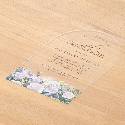 Invitations En Acrylique 40e fête d'anniversaire Rose blanche Bleu Arc flor (Poser)
