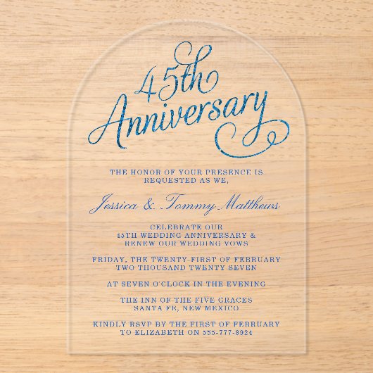 Invitations En Acrylique 45e anniversaire du Mariage Sapphire (Recto)