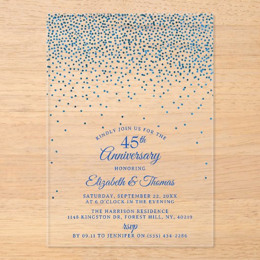 Invitations En Acrylique 45e anniversaire du Mariage Sapphire (Recto)