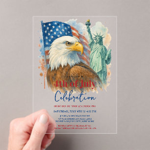 Invitations En Acrylique 4 juillet aquarelle Fête patriotique de l'aigle