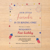 Invitations En Acrylique 4 juillet Little Firecracker 1er anniversaire (Recto)