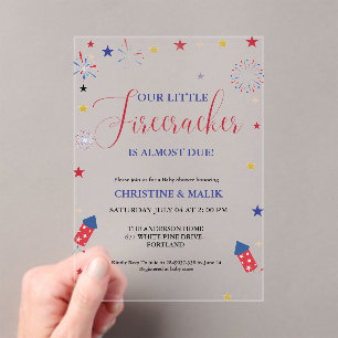 Invitations En Acrylique 4 juillet petit Baby shower de pétards