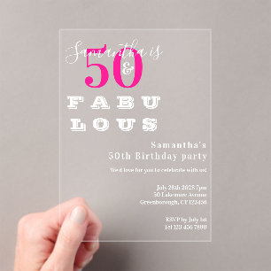 Invitations En Acrylique 50 et fabuleuse Hot Pink 50th Birthday Party