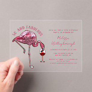 Invitations En Acrylique 50 et fabuleux 50e Flamant rose fête d'anniversair