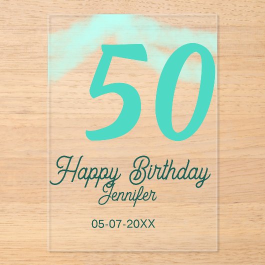 Invitations En Acrylique 50e anniversaire ajouter nom date année vert paste (Recto)