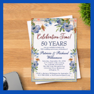 Invitations En Acrylique 50e Anniversaire de Mariage Chic Floral