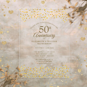 Invitations En Acrylique 50e Anniversaire de Mariage Cœur d'Amour en Confet