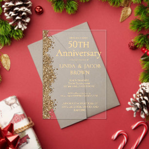 Invitations En Acrylique 50e Anniversaire de Mariage Or Faux Paillettes