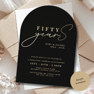 Invitations En Acrylique 50e Anniversaire de Mariage Or Noir