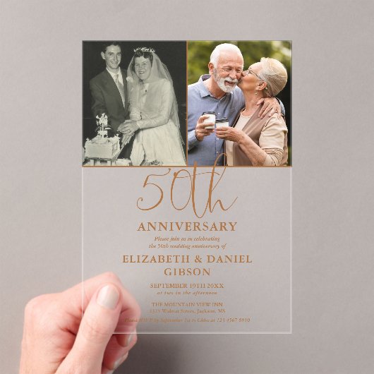 Invitations En Acrylique 50e anniversaire du Mariage Alors et maintenant 2 (In situ (ordinateur de poche))