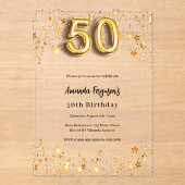 Invitations En Acrylique 50e anniversaire étoile d'or clair (Recto)