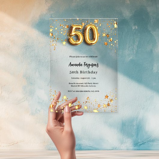 Invitations En Acrylique 50e anniversaire étoile d'or clair