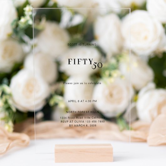 Invitations En Acrylique 50e anniversaire gras et simple