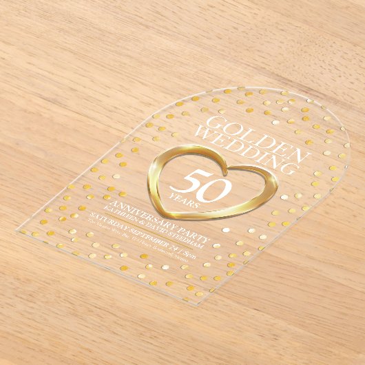 Invitations En Acrylique 50e anniversaire mariage d'or coeur (Poser)