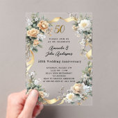 Invitations En Acrylique 50e anniversaire mariage or jaune florale clair (In situ (ordinateur de poche))