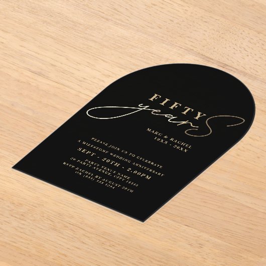 Invitations En Acrylique 50e anniversaire Mariage or noir (Poser)