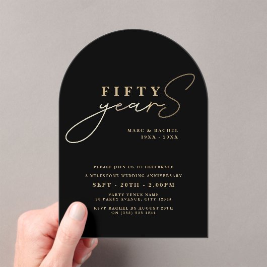 Invitations En Acrylique 50e anniversaire Mariage or noir (In situ (ordinateur de poche))