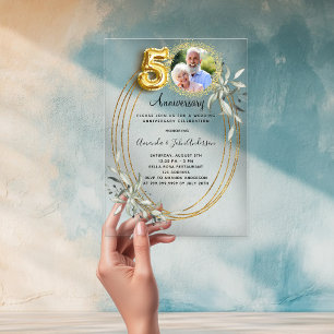 Invitations En Acrylique 50e anniversaire mariage or photo vert