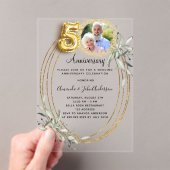 Invitations En Acrylique 50e anniversaire mariage or photo vert (In situ (ordinateur de poche))