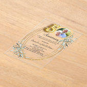 Invitations En Acrylique 50e anniversaire mariage or photo vert (Poser)