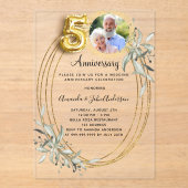 Invitations En Acrylique 50e anniversaire mariage or photo vert (Recto)