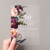 Invitations En Acrylique 50e anniversaire Moody moderne Bourgogne Blush Flo (In situ (ordinateur de poche))