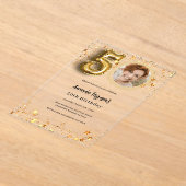 Invitations En Acrylique 50e anniversaire or photo étoiles clair (Poser)