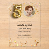 Invitations En Acrylique 50e anniversaire or photo étoiles clair (Recto)