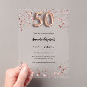 Invitations En Acrylique 50e anniversaire rose or étoiles clair fête (In situ (ordinateur de poche))
